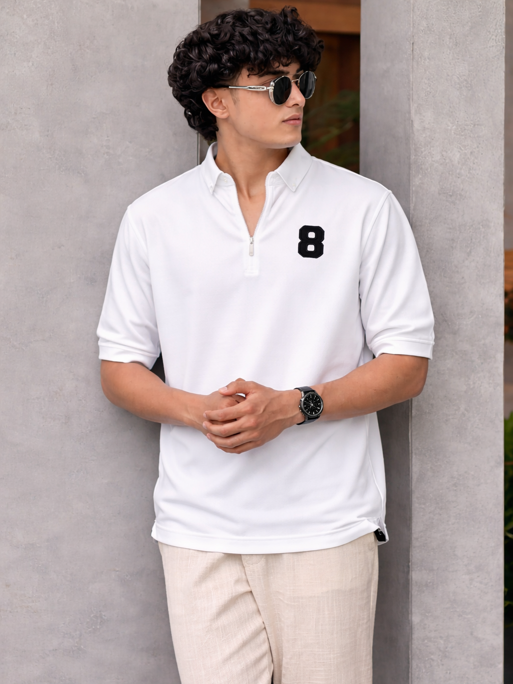 Axis Textured Zipper Premium Tees,Textured Zip Neck Premium T-Shirt