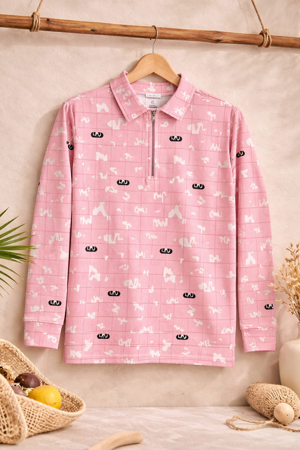 Patterned Lygra Zipper Tees,Patterned Lycra Full Sleeve T-Shirt