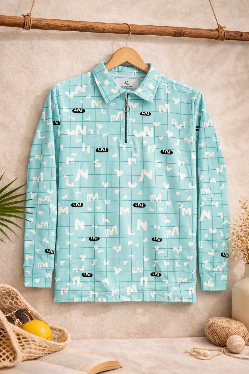 Patterned Lygra Zipper Tees,Patterned Lycra Full Sleeve T-Shirt