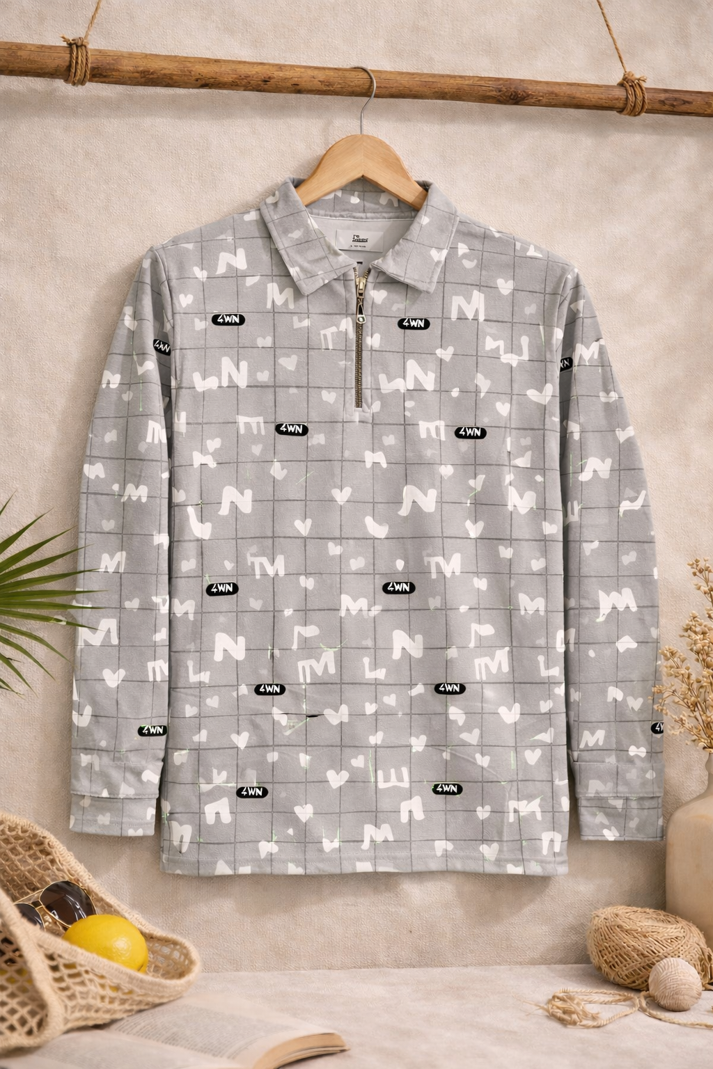 Patterned Lygra Zipper Tees,Patterned Lycra Full Sleeve T-Shirt