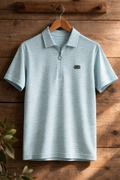 Patterned Lygra Zipper Tees, Patterned Lycra Half Sleeve T-Shirt