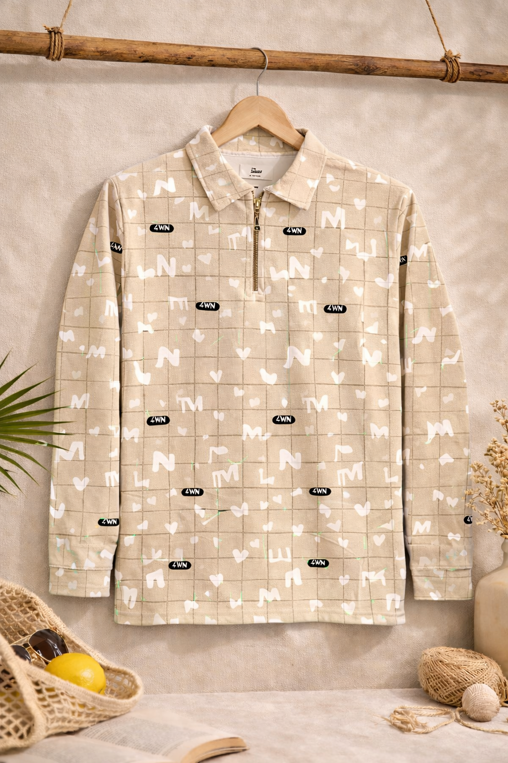 Patterned Lygra Zipper Tees,Patterned Lycra Full Sleeve T-Shirt