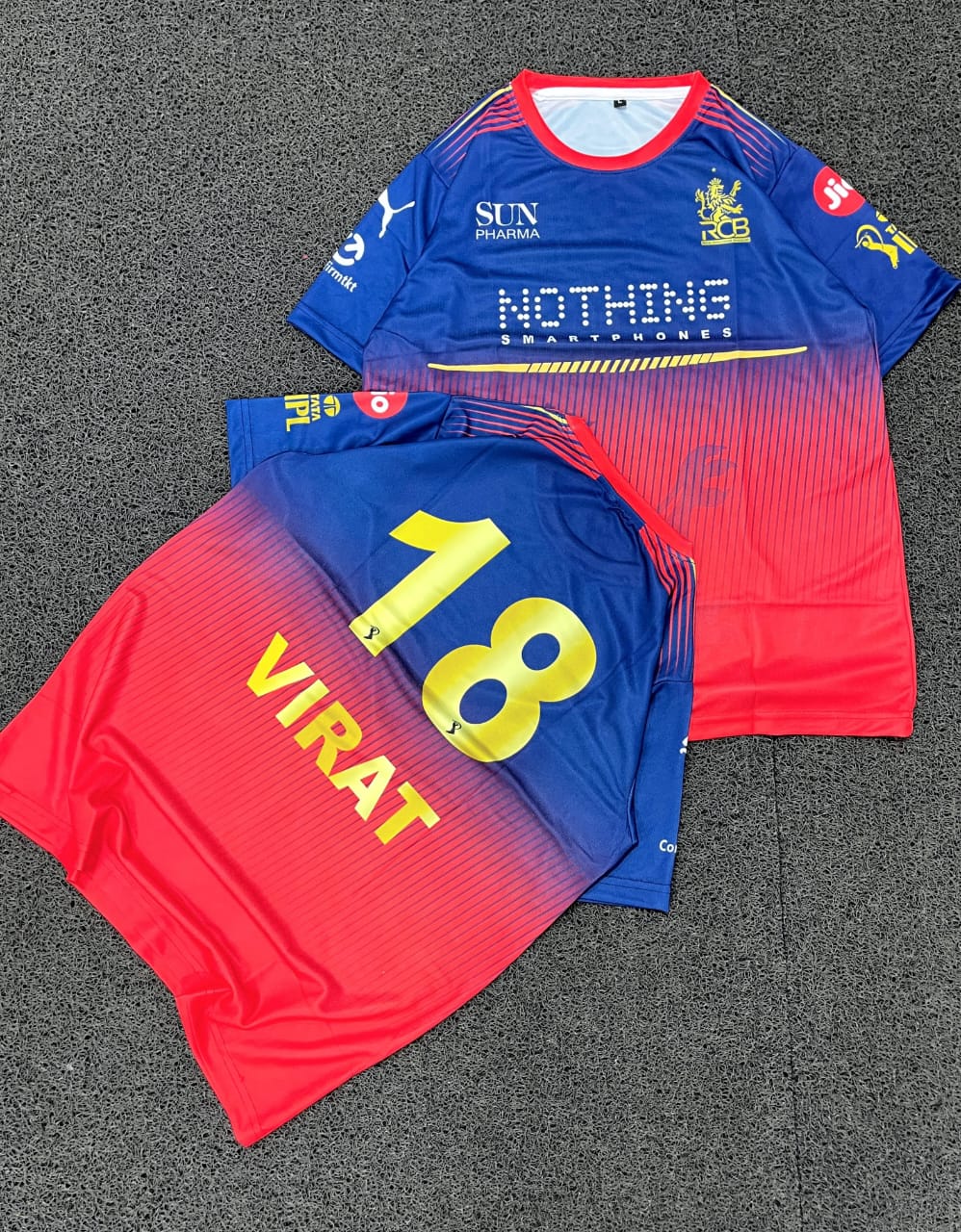 RCB Style Virat 18 Round Neck T-Shirt (Blue & Red)