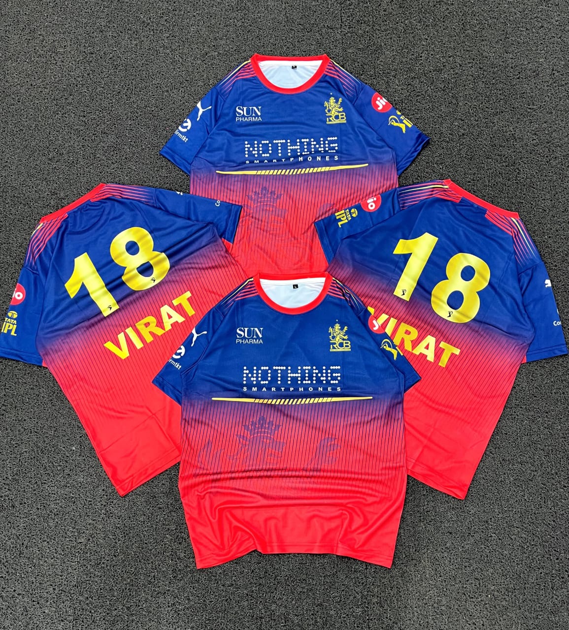 RCB Style Virat 18 Round Neck T-Shirt (Blue & Red)